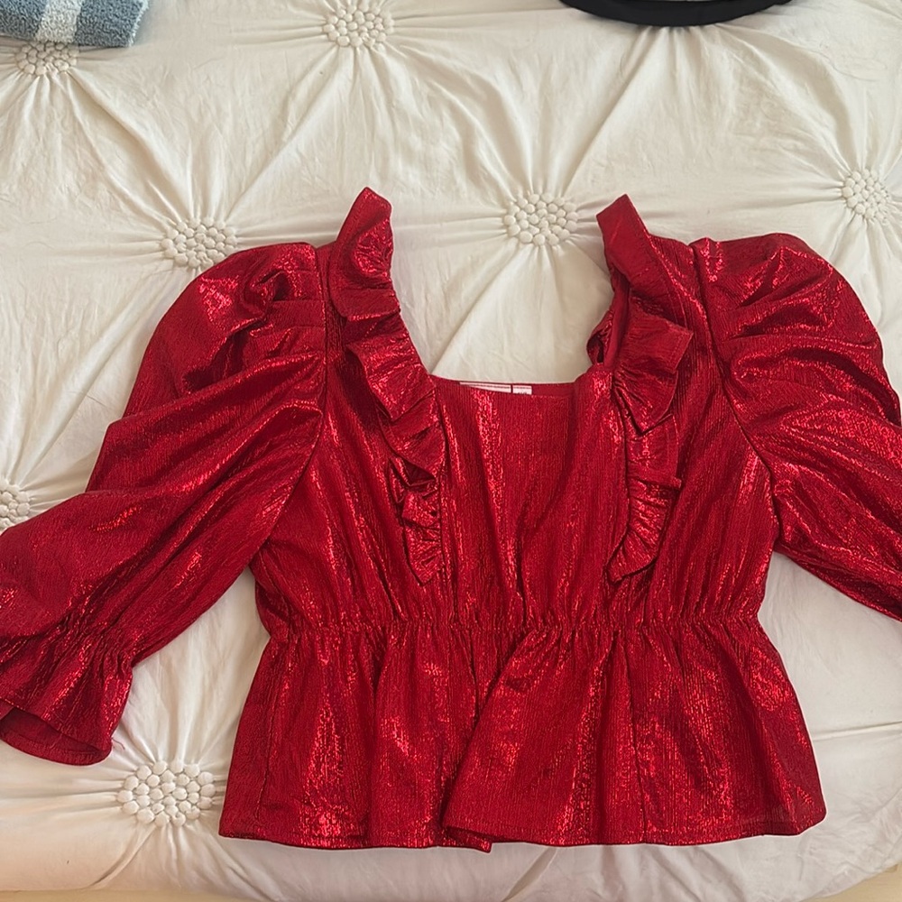 Queen of Sparkles Red Ruffle Top xs